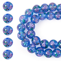 Васильковый 1 Нити бусин ручной работы из золота и песка, изготовленные методом лэмпворк, круглая с цветком, васильковый, 10 мм, отверстие : 1 мм, около 40 шт / нитка, 14.96'' (38 см)