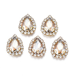 Цвет Древесины Шить на горный хрусталь, прозрачное стекло горный хрусталь, с настройками латуни, граненые, слеза, деревесиные, 19x14.5x5.5 мм, отверстие : 1 мм