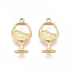 Настоящее золото 18K 304 прелести нержавеющей стали, очарование бокала вина, ионное покрытие (ip), реальный 18 k позолоченный, 14x7.5x1.5 мм, отверстие : 1.2 мм