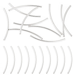 Серебро 10шт. 925 изогнутые трубчатые бусины из стерлингового серебра, серебряные, 30x1.5 мм, отверстие : 1 мм