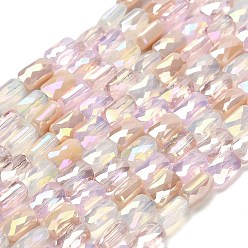 Розовый Стеклянные бусины с гальваническим покрытием , прямоугольные, граненые, туманная роза, 7x4x3 мм, отверстие : 0.8 мм, около 60~61 шт / нитка, 15.75''~16.02'' (40~40.7 см)