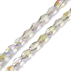 Бежевый Стеклянные бусины с гальваническим покрытием , с половиным покрытием, граненые, овальные, бежевые, 7.5x4.5 мм, отверстие : 0.9 мм, около 60 шт / нитка, 17.32'' (44 см)