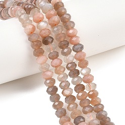 Multi-Moonstone Нити из натуральных бусин из нескольких лунных камней, рондель, граненые, 7.5~8.5x4.8~6 мм, отверстие : 1 мм, около 68~76 шт / нитка, 14.96~15.35'' (38~39 см)