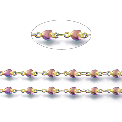 Rainbow Color Ионное покрытие (ip) 304 прутковые цепи из нержавеющей стали, с катушкой, сердце, пайки, Радуга цветов, 8x4x2 мм, около 32.8 футов (10 м) / рулон