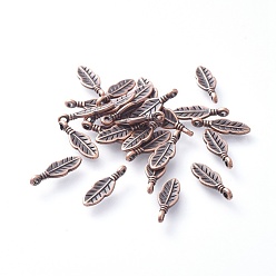 Красная Медь Сплавочные подвески тибетского стиля, лист, без свинца и без кадмия, Красная медь, 17x6x1.5 мм, отверстие : 1 мм