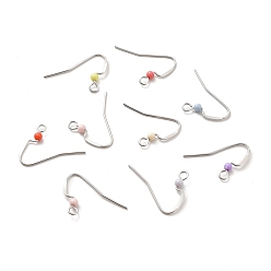 Mixed Color Tarnish Resistant 316 Surgical Stainless Steel Earring Hooks, with Beads and Horizontal Loop, Stainless Steel Color, Mixed Color, 17x22x3mm, Hole: 2mm, 22 Gauge, Pin: 0.6mm