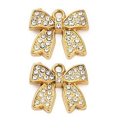 Настоящее золото 18K 304 кулон из нержавеющей стали со стразами., ионное покрытие (ip), бантом прелести, реальный 18 k позолоченный, 17x19x3.5 мм, отверстие : 2 мм