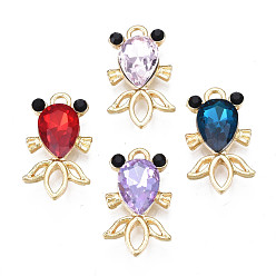 (52) Непрозрачная лаванда Талисман из сплава, со стразами, без кадмия и без свинца, золотая рыбка, разноцветные, 20x11.5x4.5 мм, отверстие : 1.8 мм