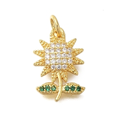 Настоящее золото 18K Стойка металлическая латунная микропрофилированная кубическая циркония подвески, без свинца и без кадмия, долговечный, подсолнечник, реальный 18 k позолоченный, 16.5x11x2.5 мм, отверстие : 3.5 мм