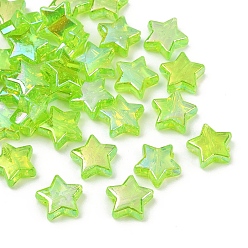 Зелено-Желтый 30 шт. гальванических прозрачных акриловых бусин, звезда, AB цвет, зеленый желтый, 10x4 мм, отверстие : 1.5 мм
