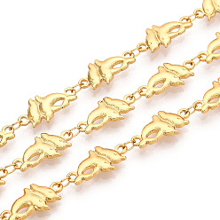 Настоящее золото 18K Цепи из латуни с дельфинами на морскую тематику, без кадмия, без никеля и без свинца, пайки, с катушкой, реальный 18 k позолоченный, 16x8.5x2 мм