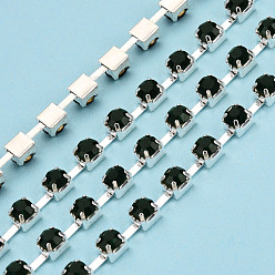 Изумруд Цепочки из посеребренной латуни со стразами и стразами, горный хрусталь чашка цепи, без кадмия и без свинца, пайки, с катушкой, изумруд, 3 мм, около 32.81 футов (10 м) / рулон