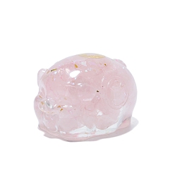 Розовый Кварц Фигурки свиней из смолы, с натуральной крошкой розового кварца внутри статуй для украшения домашнего офиса, 48x36x30 мм