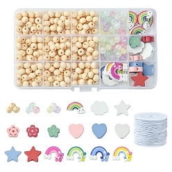 (52) Непрозрачная лаванда Набор ювелирных изделий diy, включая деревянные и акриловые бусины смешанной формы, эластичные шнуры, разноцветные, 8~22x1~22x1~6 мм, отверстие : 1.5~2.5 мм