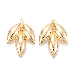 Настоящее золото 18K Латунные подвески, лист, долговечный, без никеля , реальный 18 k позолоченный, 35x24x5.5 мм, отверстие : 2 мм