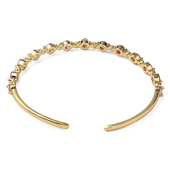 Pearl Pink Cubic Zirconia Flat Round Open Cuff Bangle, Real 18K Gold Plated Brass Jewelry for Women, Pearl Pink, Inner Diameter: 2-1/4 inch(5.7cm)