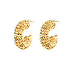 Golden 304 Stainless Steel Wire Spiral Stud Earrings, Half Hoop Earrings, Golden, 33.4x29.3mm
