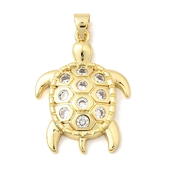 Настоящее золото 18K Латунные микропаве прозрачные подвески с фианитом, долговечный, без кадмия и без свинца, стойки покрытие, прелести черепахи, реальный 18 k позолоченный, 28x20.5x4.5 мм, отверстие : 4.5x3.5 мм