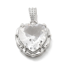 Прозрачный Латунь стекло амулеты, сердце прелести, стойки покрытие, долговечный, без свинца и без кадмия, граненые, платина, прозрачные, 14.5x13.5x6.5 мм, отверстие : 2x3.5 мм