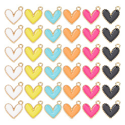 (52) Непрозрачная лаванда 96 шт 6 цвета сплава эмаль подвески, без кадмия, без никеля и без свинца, золотой свет, шарма сердца, разноцветные, 14x13.5x2 мм, отверстие : 1.5 мм, 16 шт / цвет