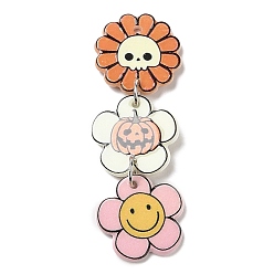 Цветок Акриловые подвески на тему хэллоуина, с железным кольцом, цветок, цветок, 62x21x2.5 мм, отверстие : 1.6 мм