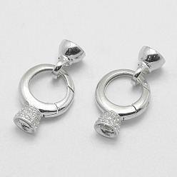 Platinum Anti-Tarnish Rhodium Plated 925 Sterling Silver Key Clasps, with Cubic Zirconia, with 925 Stamp, Ring, Platinum, 27x15x6.5mm, Hole: 2mm