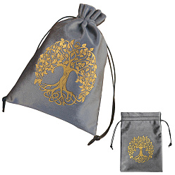 Tree of Life Прямоугольные бархатные мешочки для хранения карт Таро с золотым тиснением и завязкой для гаданий, карты Таро, серые, древо жизни, 18x13x0.3 см
