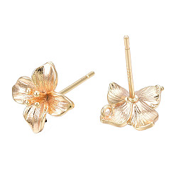 Настоящее золото 18K Изделия из латуни, с вертикальной петлей, без кадмия, без никеля и без свинца, цветок, реальный 18 k позолоченный, 11x11 мм, отверстие : 0.9 мм, штифты : 0.8 мм