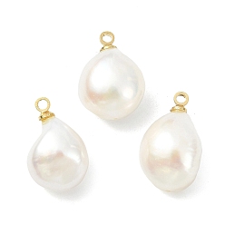 Золотой Подвески из натурального барочного жемчуга кеши, подвески в виде самородков с латунными креплениями, белые, золотые, 16.5~18.5x11~12x8~9.5 мм, отверстие : 1.6 мм