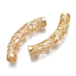 Настоящее золото 18K Бисера латунной трубки, полый, без никеля , реальный 18 k позолоченный, 45.5x8 мм, отверстие : 5.5 мм