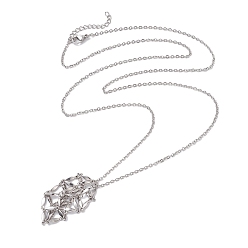 Нержавеющая Сталь Цвет Ожерелья с подвеской в виде клетки с кристаллами, 304 из нержавеющей стали кабель цепи ожерелья, цвет нержавеющей стали, 29.33 дюйм (74.5 см)