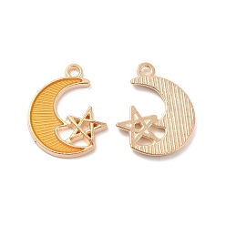 Оранжевый Подвески из эмали и сплава, золотые, луна со звездным шармом, оранжевые, 19.3x15.5x1.8 мм, отверстие : 1.7 мм