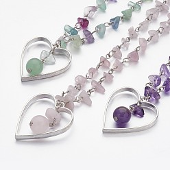 Смешанные камни Природных драгоценных камней бисера ожерелья, ожерелья шкентеля, с выводами сплава и 304 из нержавеющей стали омары коготь застежками, разноцветные, 27.3 дюйм (69.3 см), 4~11 мм