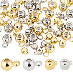 Platinum & Golden 56Pcs 4 Style Brass Tube Bails & Crimp Beads, Rondelle, Platinum & Golden, 4.5~7.5x3.5~5x3~4mm, Hole: 1~1.8mm, Inner Diameter: 1.2mm, 14pcs/style