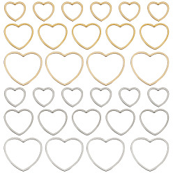 Золотой & Цвет Нержавеющей Стали 60 шт. 6 стиль 304 соединительное кольцо из нержавеющей стали, сердце, золотые и нержавеющая сталь цвет, 10.5~18x11.5~19.5x0.8 мм, 10 шт / стиль