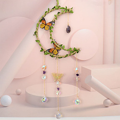 Аметист Листья бабочки, конопляная веревка, обернутая луной и самородками натурального аметиста, подвесные украшения, Стеклянные каплевидные солнечные лучи с кисточками для украшения дома и улицы, 500 мм