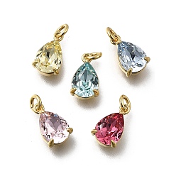 (52) Непрозрачная лаванда Каплевидная латунь со стеклянными подвесками, одиночные каменные прелести, без кадмия и без свинца, долговечный, стойки покрытие, реальный 18 k позолоченный, разноцветные, 10.5x6.5x4.5 мм, отверстие : 2 мм
