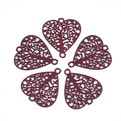 Коричневый 430 соединительные звенья нержавеющие, окрашеные, гравированные металлические украшения, Сердце с деревом, коричневые, 14.5x13x0.5 мм, отверстие : 1.2 мм