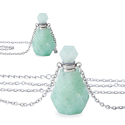 Aventurina Verde Colgante de frasco de perfume facetado de aventurina verde natural 304 Collares de cadena de cable de acero inoxidable, color acero inoxidable, 18.90 pulgada (48 cm)