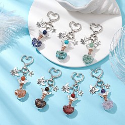 Смешанные камни Подвеска для бутылки с пожеланиями из натурального аметиста, зеленого авантюрина, тигрового глаза, лазурита, красного авантюрина, красной яшмы и синтетической бирюзы, с поворотными застежками, 86.5 мм, 7 шт / комплект