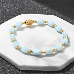 Настоящее золото 18K 304 эластичные браслеты из нержавеющей стали для женщин, с овальными бусинами лэмпворк, реальный 18 k позолоченный, 1/4x3/8x1/4 дюйм (0.8x0.85x0.5 см), внутренний диаметр: 2 дюйм (5 см)