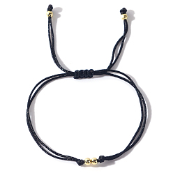 Noir Bracelets ajustables en cordon tressé polyester avec perles rondes en laiton pour femmes, or, noir, 11.02 pouce (28 cm)