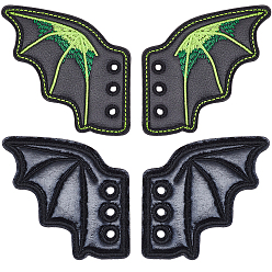 Зелено-Желтый 2 пары 2 стили пряжка для обуви из искусственной кожи на Хэллоуин для самостоятельного изготовления аксессуара для обуви, крылья, зеленый желтый, 66~70x75~76.5x2 мм, отверстие : 4 мм, 1 пара / стиль