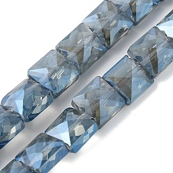 Стально-синий Стеклянные бусины с гальваническим покрытием , с полным покрытием цвета радуги, граненые, квадратный, стальной синий, 8x8x5.5 мм, отверстие : 0.8 мм, около 49 шт / нитка, 15.55 дюйм (39.5 см)