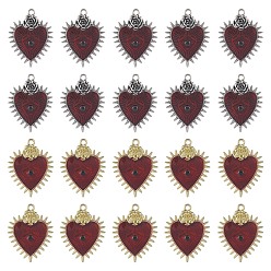 (52) Непрозрачная лаванда 20 шт 2 цвета сплава эмалевые подвески, Сердце с розой, разноцветные, 32.5x25x3.5 мм, отверстие : 1.7 мм, 10 шт / цвет