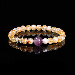 Цитрин Натуральный цитрин бисер стрейч браслеты, браслеты фэн-шуй энергии, внутренний диаметр: 2-1/8 дюйм (5.5 см)