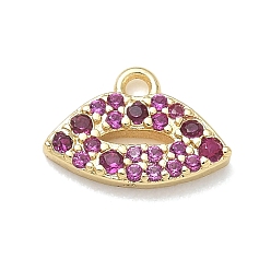 Oro Micro pavé de latón encantos de circonita cúbica rojo violeta medio, labio encantos, dorado, 8x12x2 mm, agujero: 1.4 mm
