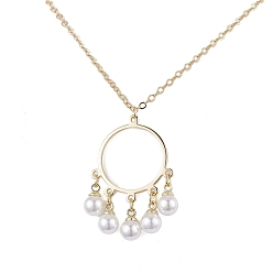 Golden ABS Plastic Imitation Pearl with Brass Pendant Necklaces, Cable Chains, Ring, Golden, 17.40 inch(44.2cm)
