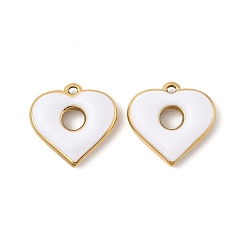 Белый 304 нержавеющей стальной эмали подвески, сердце прелести, реальный 18 k позолоченный, вакуумное покрытие pvd, белые, 18x18.5x4 мм, отверстие : 1.5 мм