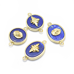 Golden Natural Lapis Lazuli Links connectors, with Brass Findings, Oval and Flat Round, Golden, 22~25x14~15x4~6mm, Hole: 2mm